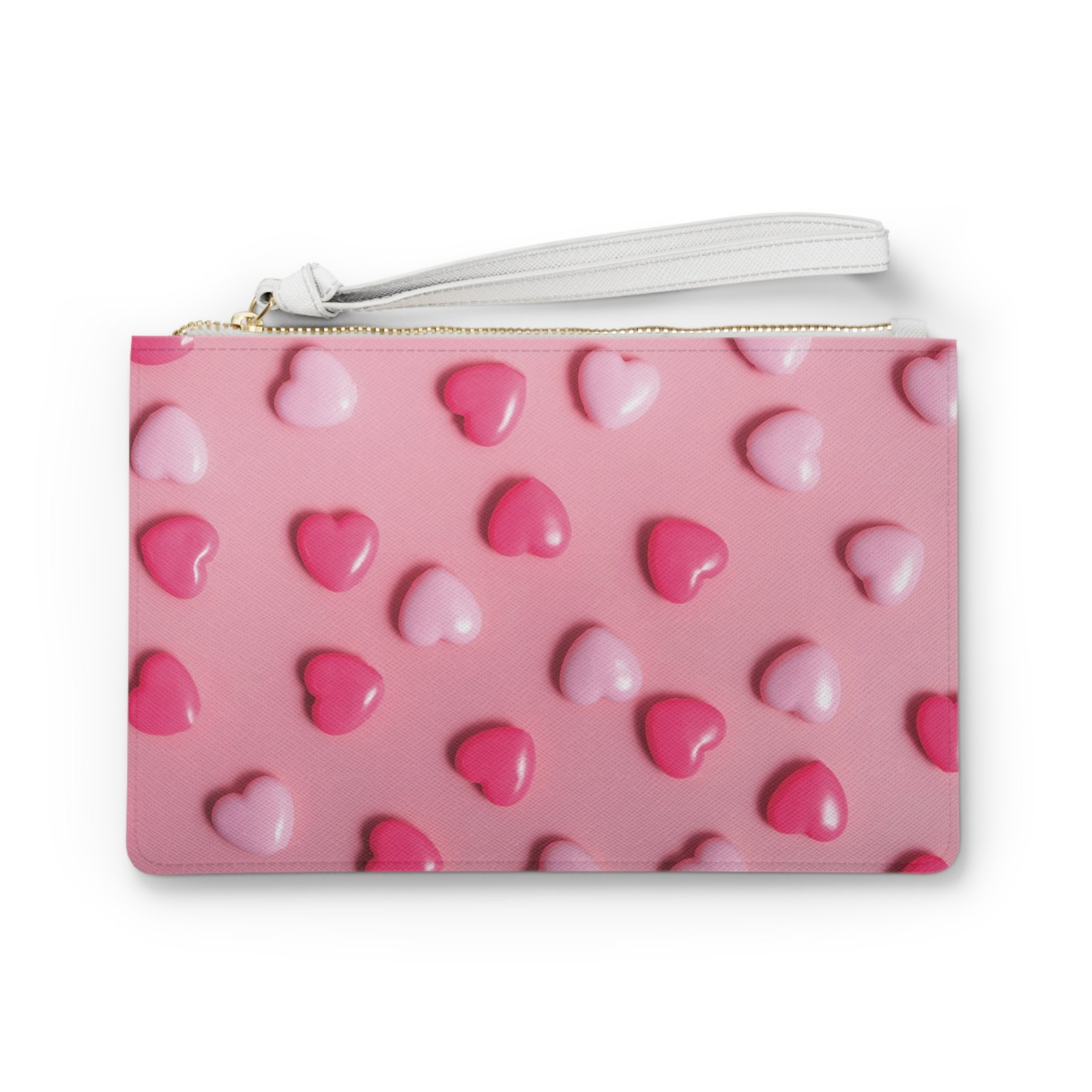 Valentine Special Edition Clutch Bag - Vegan Leather, Saffiano Pattern, Wrist Strap, Zip Fastening