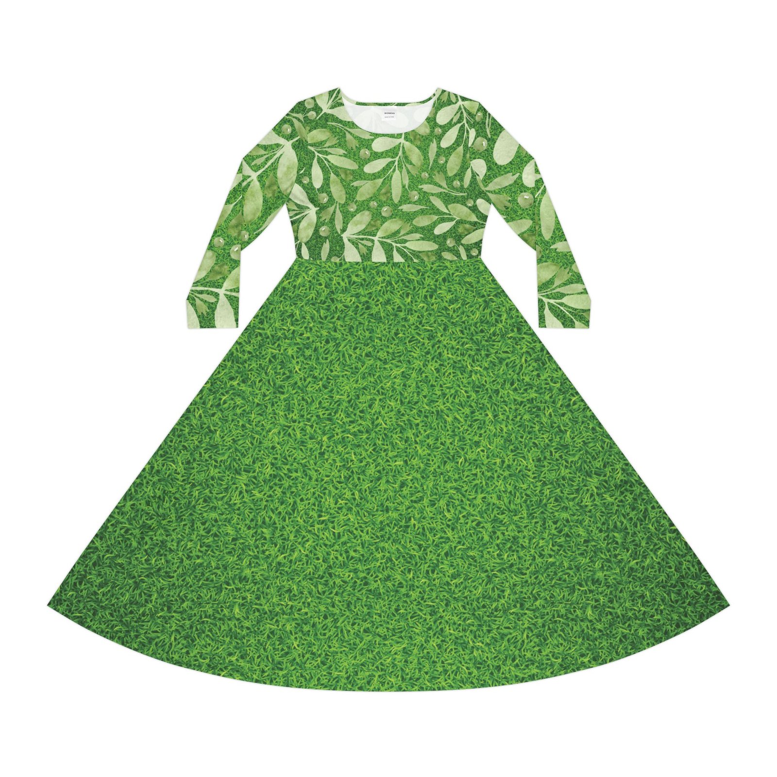 Floral Green Long Sleeve Dance Dress - Perfect for Spring Celebrations