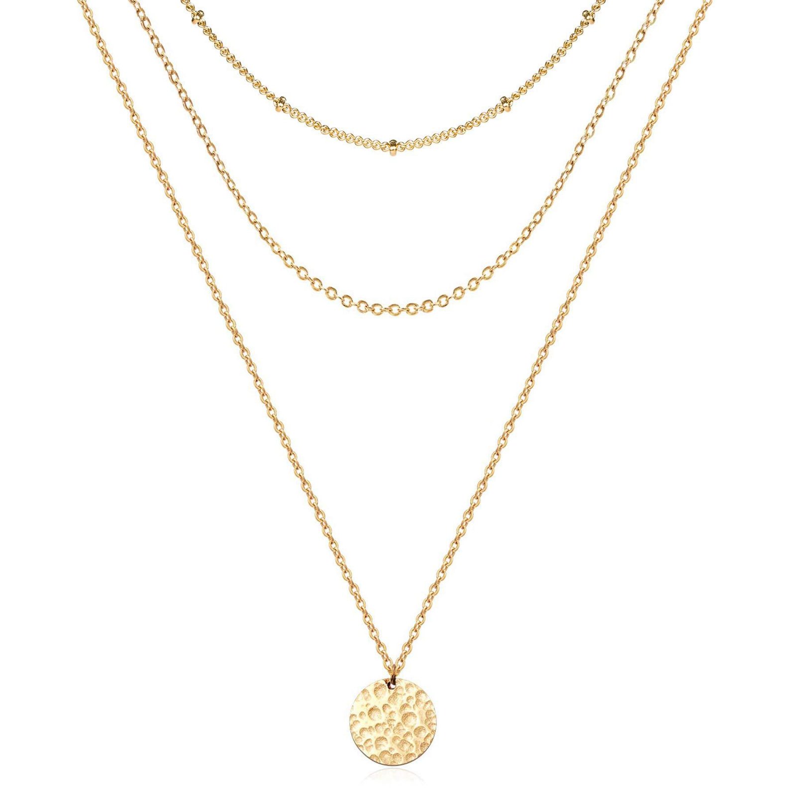 14K Hammered Coin Layered Necklace Set